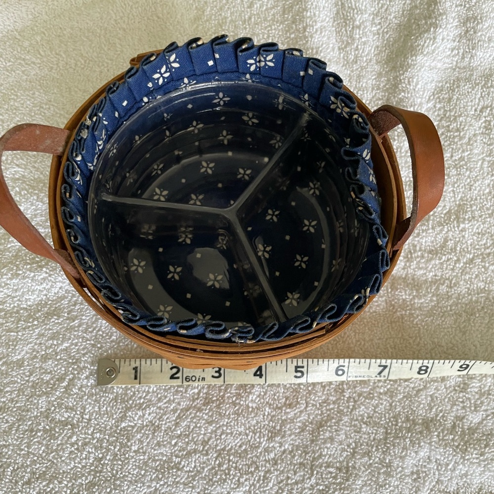 Longaberger Round Basket with Navy Blue Floral Basket Liner